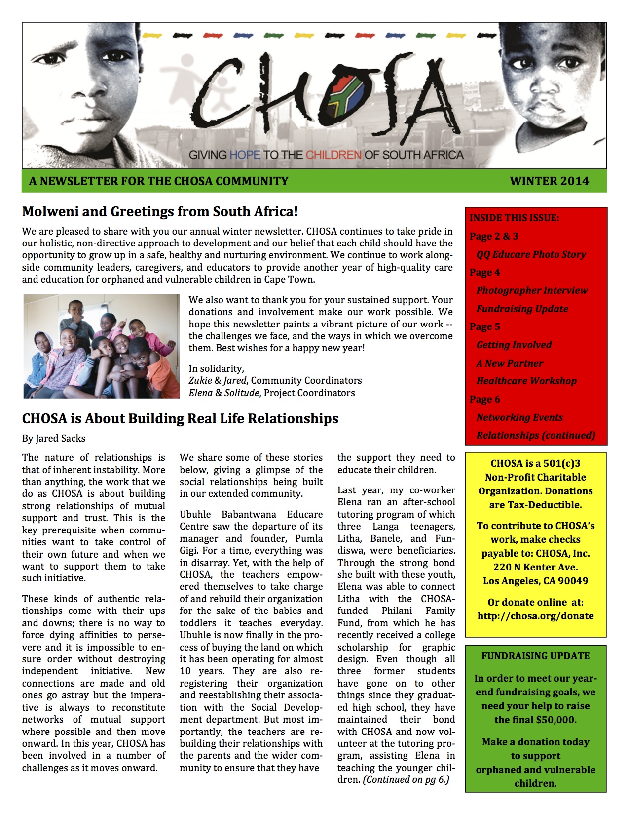 CHOSA Newsletter 2014_Front Pagel